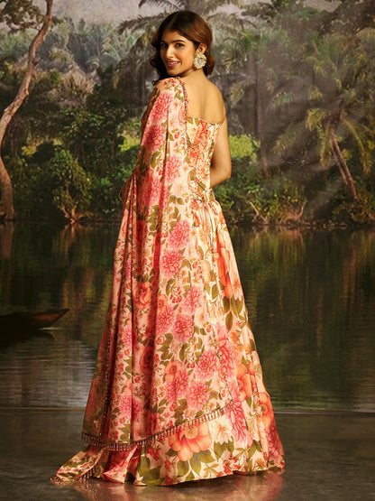 Veloura Peach Handwork Corset Lehenga Set