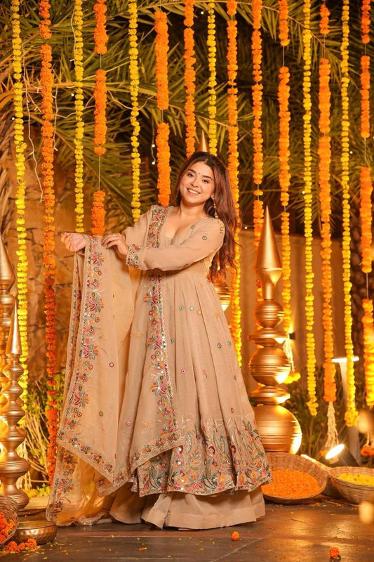 Mishti Soft Crunchy Silk Multi-Sequins Embroidery Gown with Sharara Set