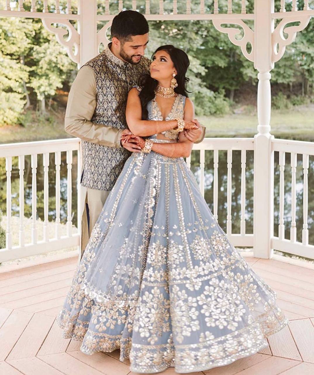 Afsana Sky Blue Net Foil Zari Bridal Lehenga Choli