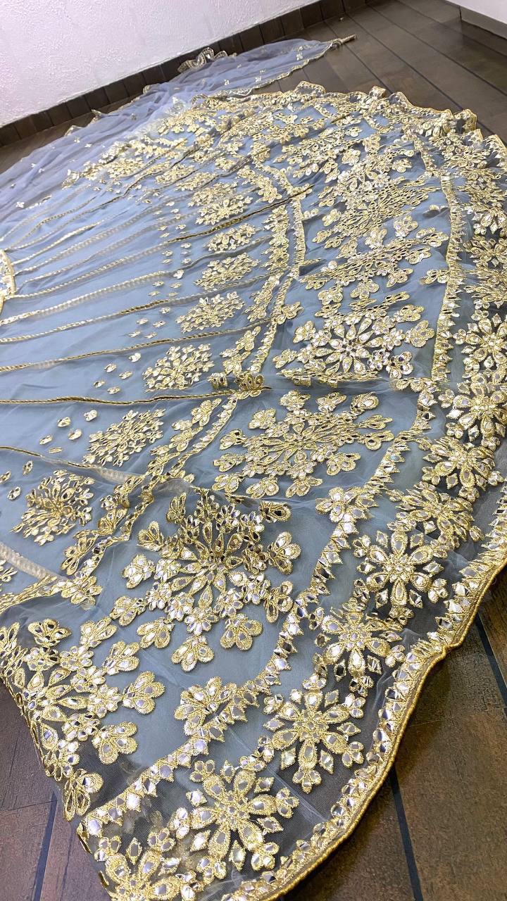 Afsana Sky Blue Net Foil Zari Bridal Lehenga Choli