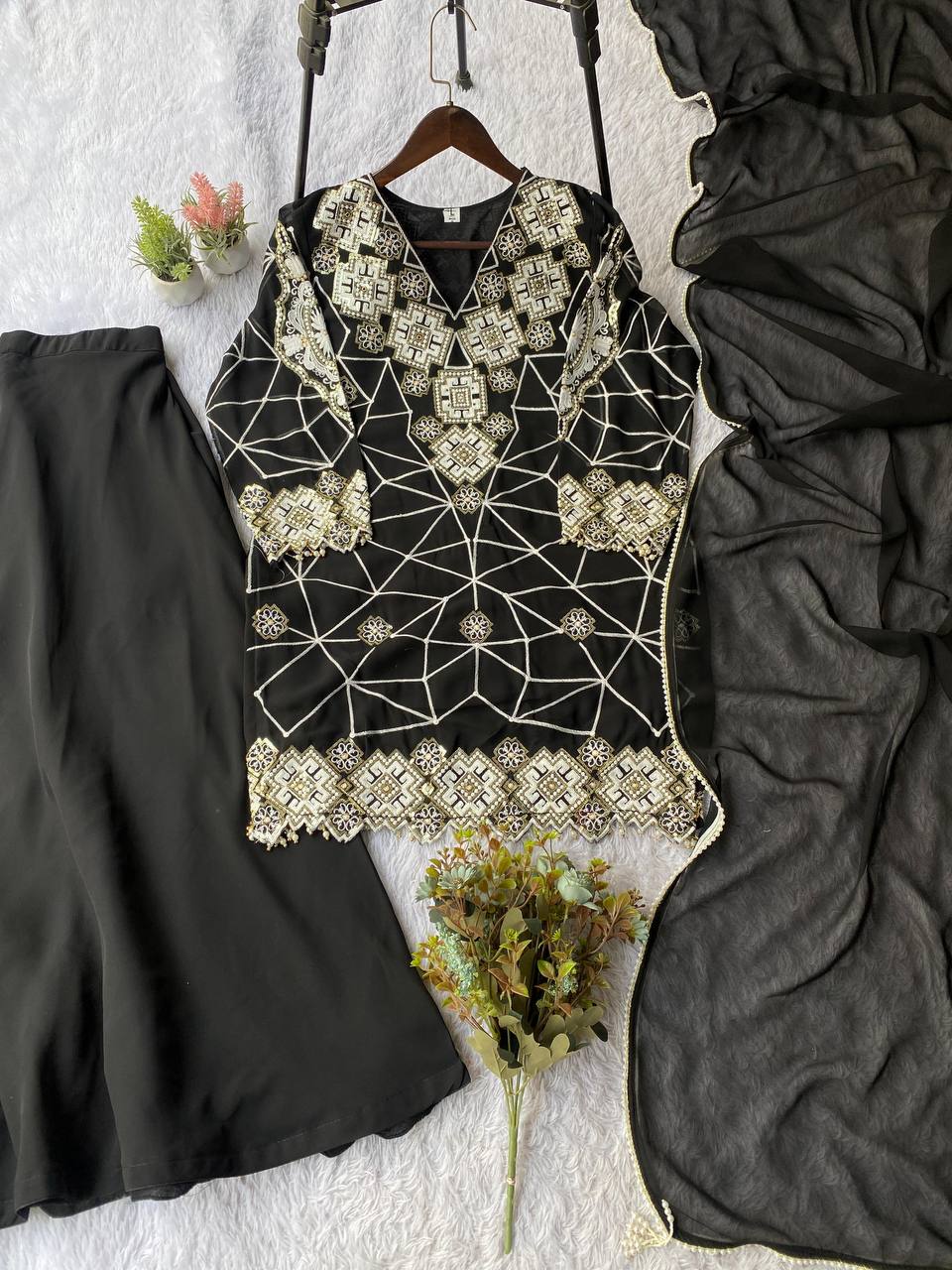 Inayaah Georgette Sequins Embroidery Top Palazzo Set