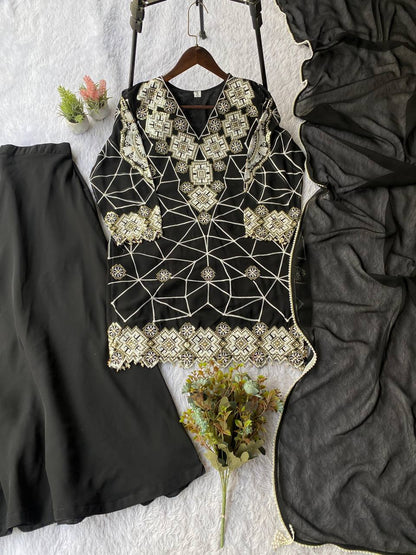 Inayaah Georgette Sequins Embroidery Top Palazzo Set