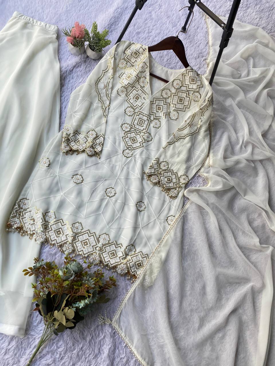 Inayaah Georgette Sequins Embroidery Top Palazzo Set