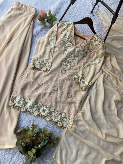 Inayaah Georgette Sequins Embroidery Top Palazzo Set