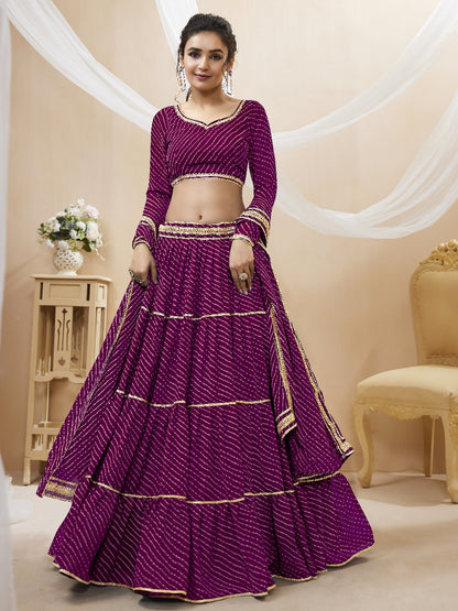 Purple Eleganca Georgette Laheriya Print Lehengha Choli