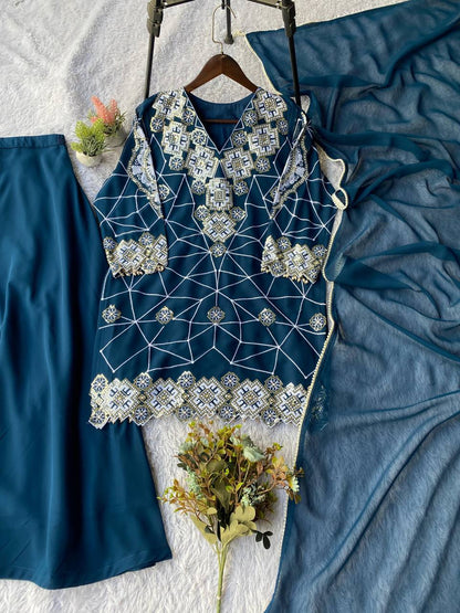 Inayaah Georgette Sequins Embroidery Top Palazzo Set