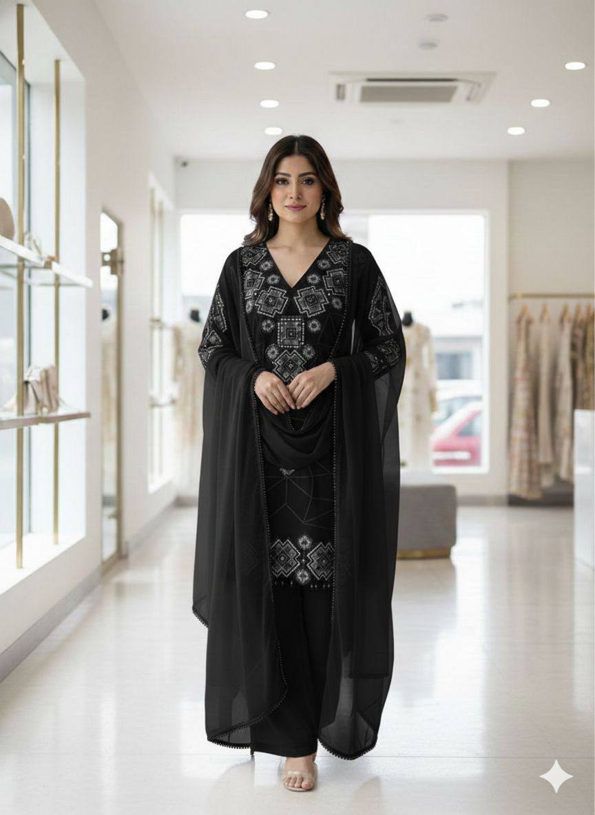 Inayaah Georgette Sequins Embroidery Top Palazzo Set
