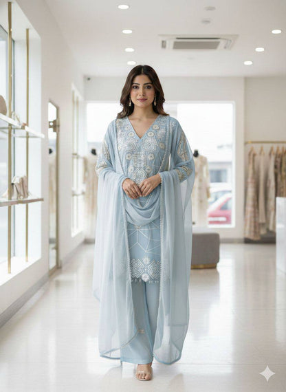 Inayaah Georgette Sequins Embroidery Top Palazzo Set
