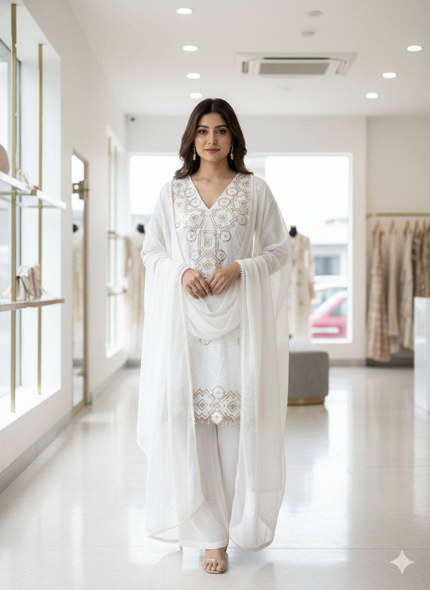Inayaah Georgette Sequins Embroidery Top Palazzo Set
