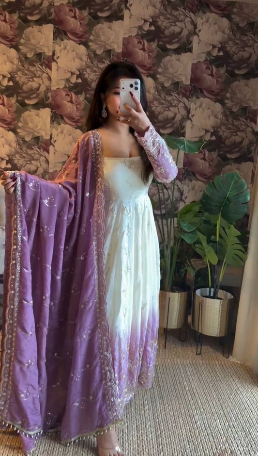 Elara Purple Star Georgette Embroidered Anarkali Suit Set