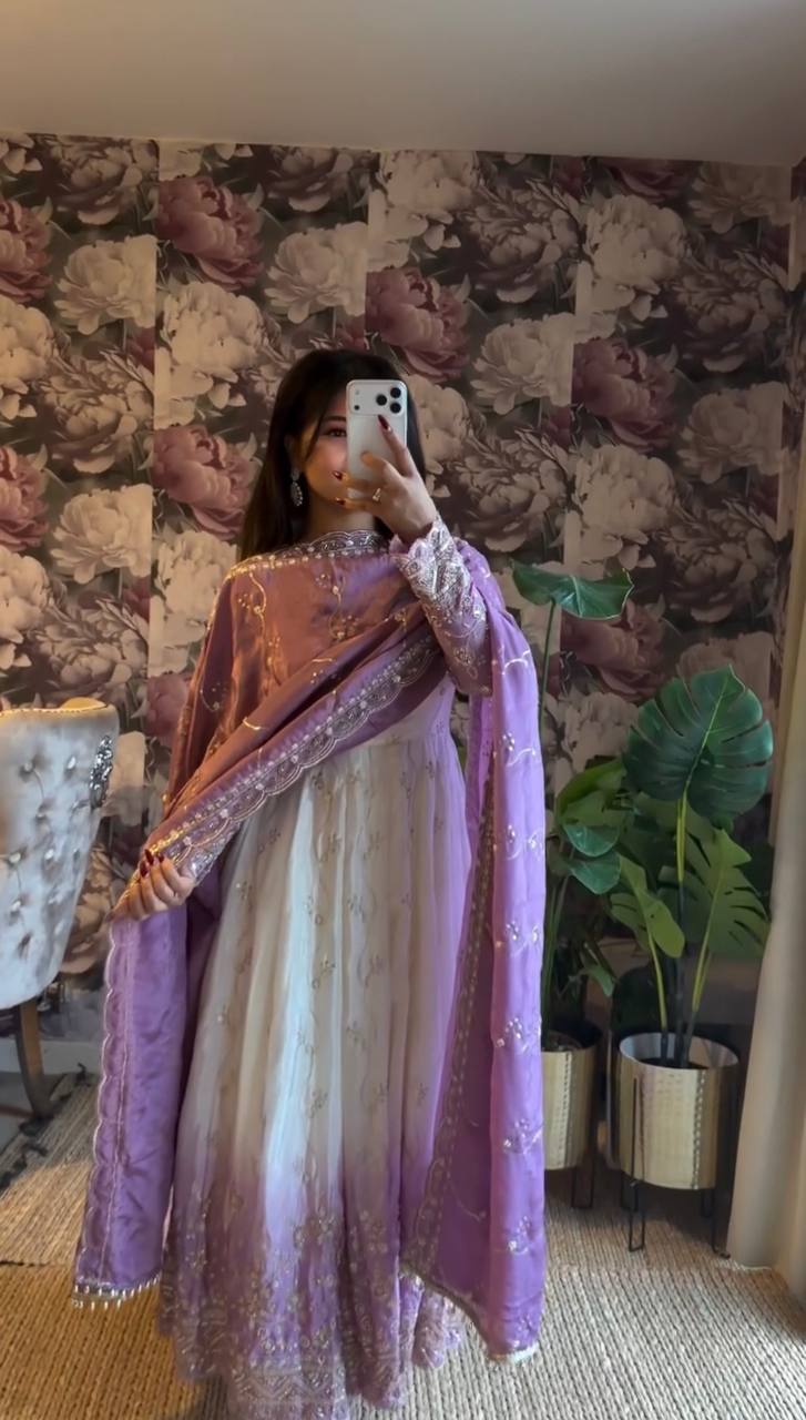 Elara Purple Star Georgette Embroidered Anarkali Suit Set