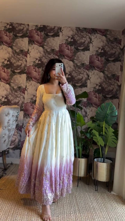 Elara Purple Star Georgette Embroidered Anarkali Suit Set