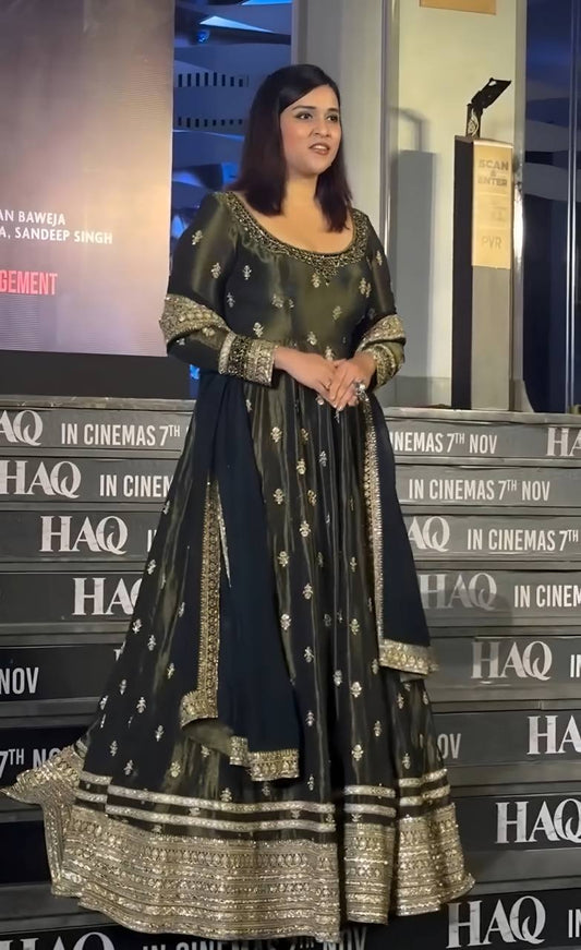 Ishani Designer Chinon Silk Thread-Sequins Embroidery Anarkali Suit Set