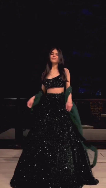 Zaylina Emerald Velvet Heavy Sequins Bridal Lehenga Choli