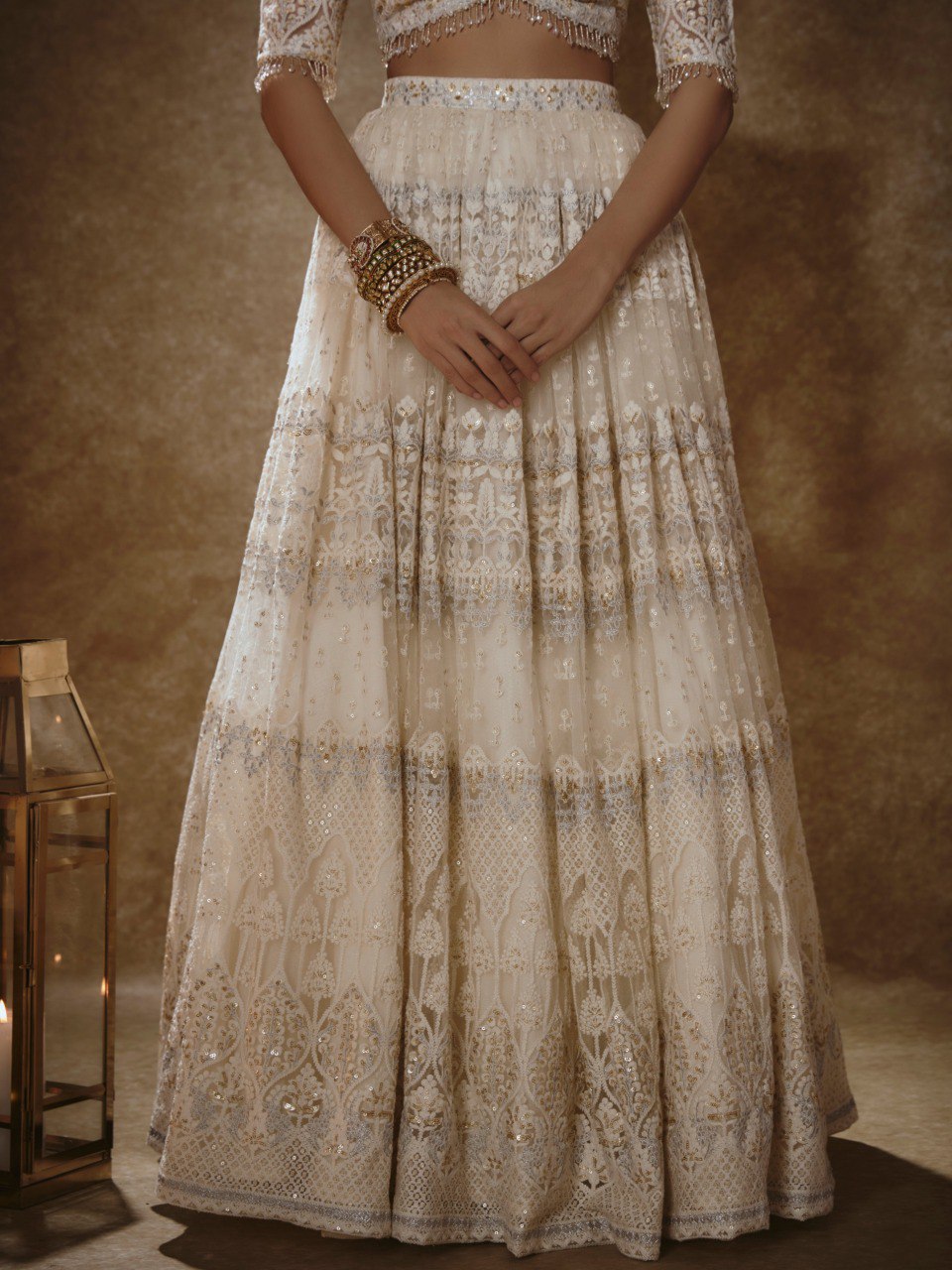 Noor Off-White Satin Silk & Net Bridal Lehenga Choli