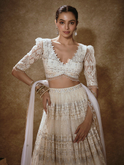 Noor Off-White Satin Silk & Net Bridal Lehenga Choli