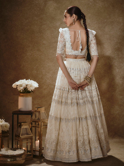 Noor Off-White Satin Silk & Net Bridal Lehenga Choli