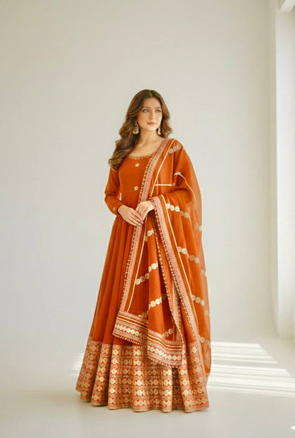 Zarisha Luxe Embroidered Chinon Anarkali Set ( 6 Colours )