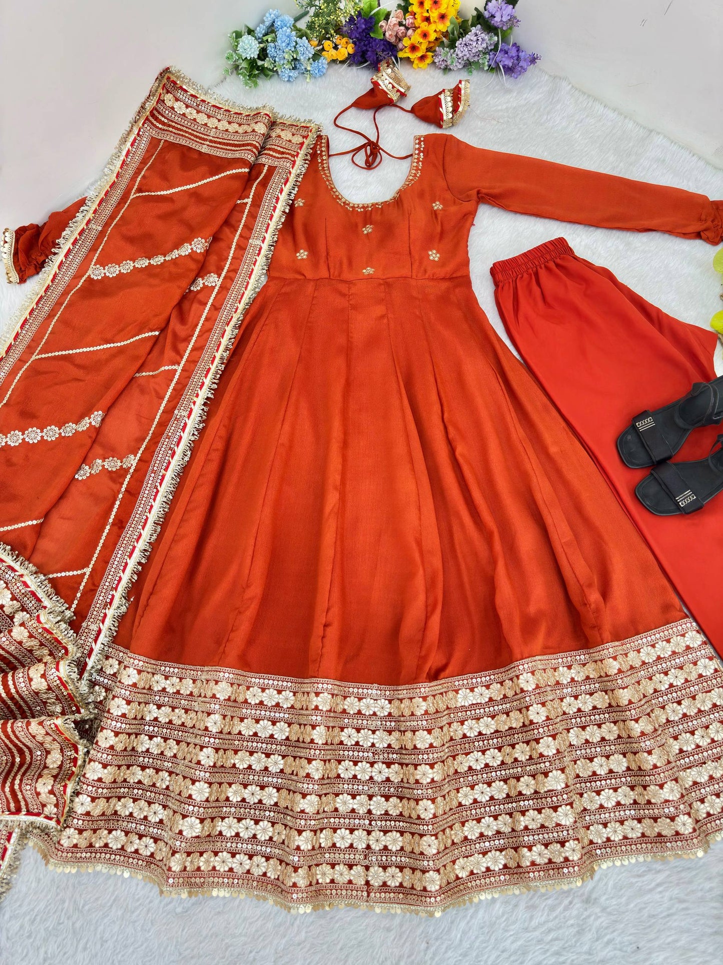 Zarisha Luxe Embroidered Chinon Anarkali Set ( 6 Colours )