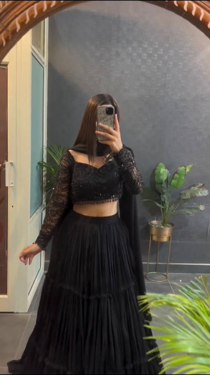 Noiré Black Ruffle Lehenga Set