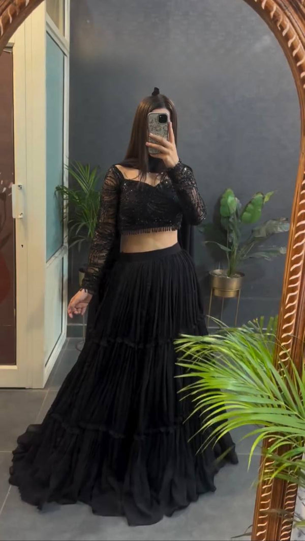 Noiré Black Ruffle Lehenga Set