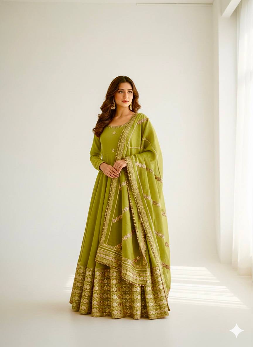 Zarisha Luxe Embroidered Chinon Anarkali Set ( 6 Colours )