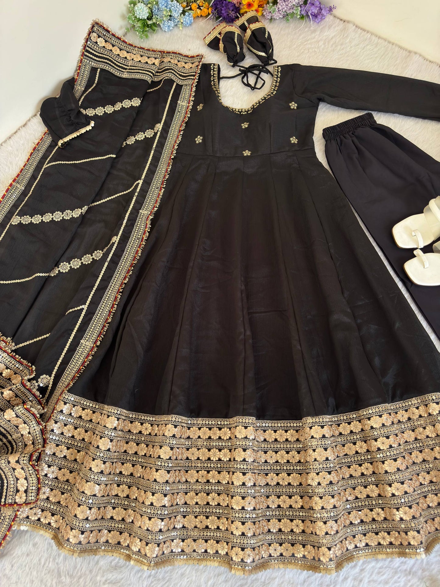 Zarisha Luxe Embroidered Chinon Anarkali Set ( 6 Colours )