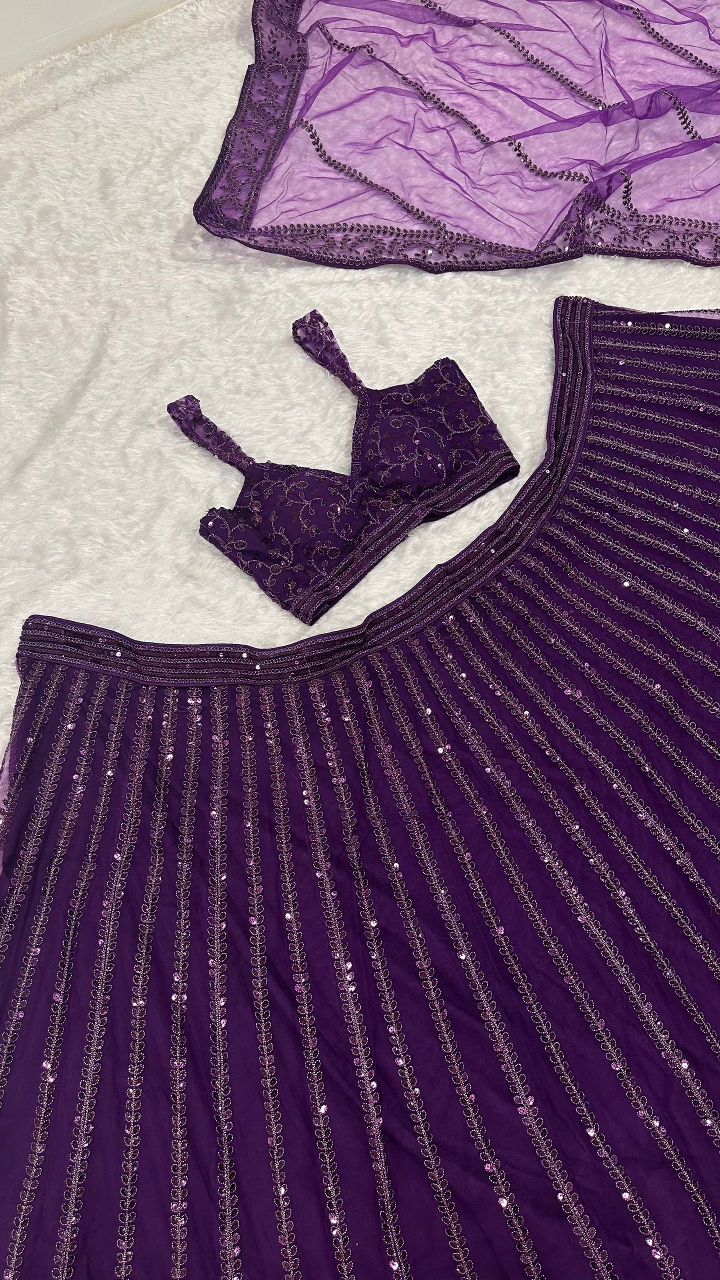 Ruhaniya Purple Net Sequins Dori Bridal Lehenga Choli