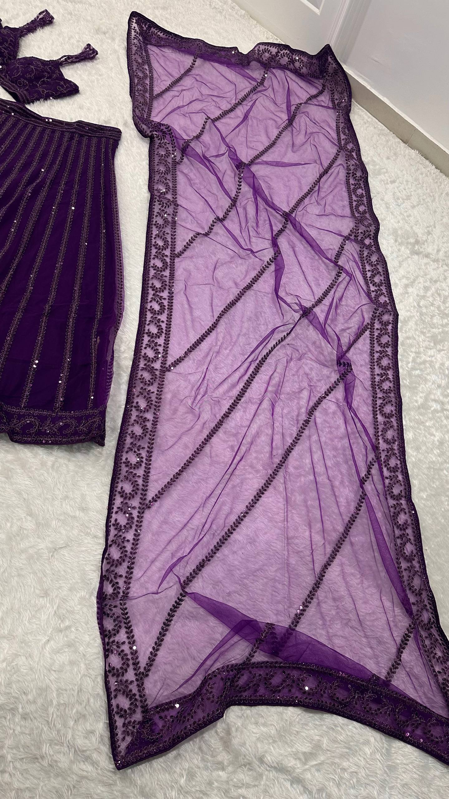 Ruhaniya Purple Net Sequins Dori Bridal Lehenga Choli