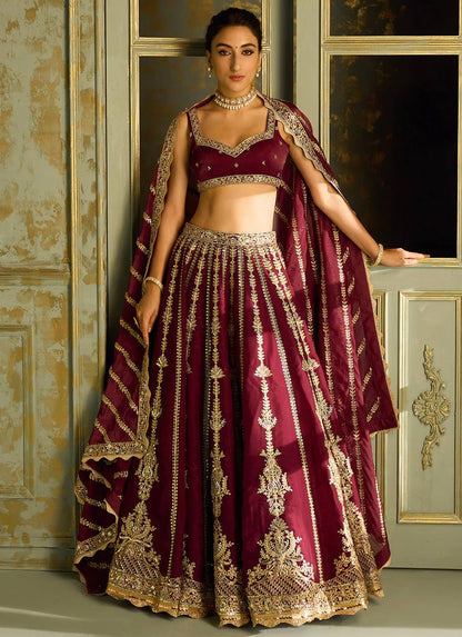 Mahira Maroon Kasturi Silk Zari & Sequins Bridal Lehenga Choli