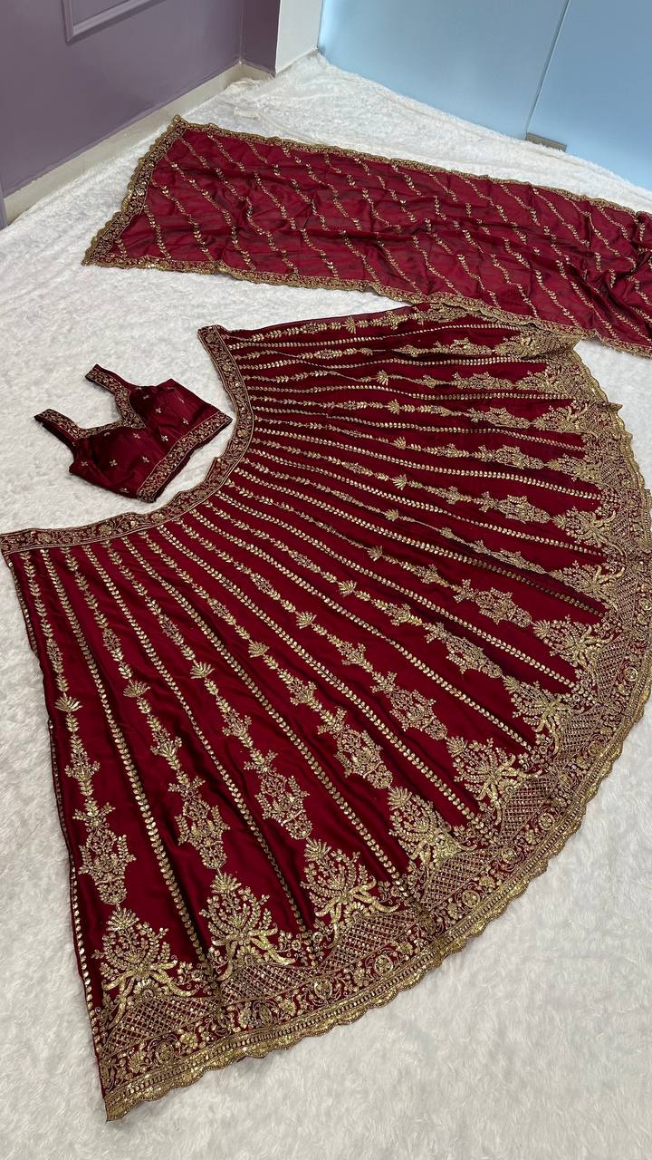Mahira Maroon Kasturi Silk Zari & Sequins Bridal Lehenga Choli