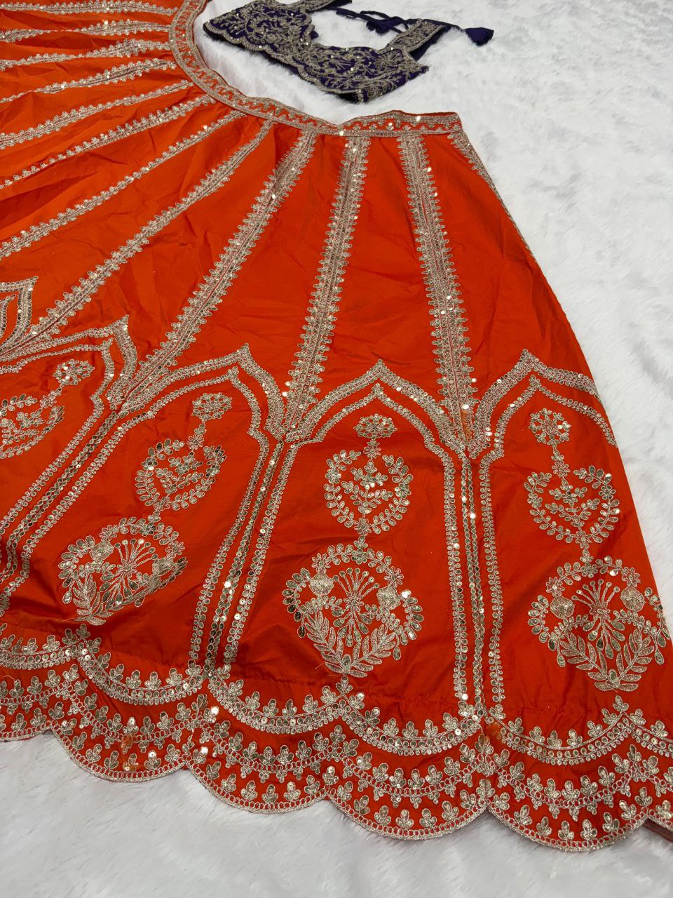 Nithyashree Orange Two Tone Silk Embroidered Lehenga Choli