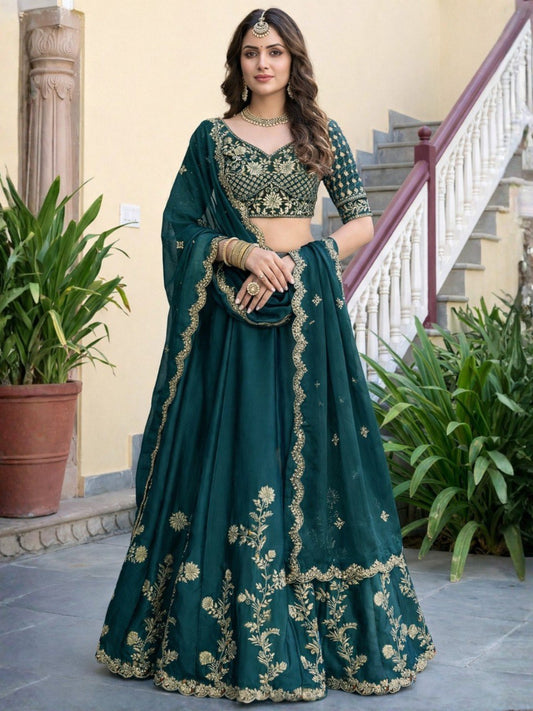 Kavinya Green Rangoli Silk Embroidered Lehenga Set