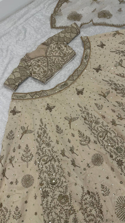 Aditi Rao Off White Slub Silk Zari Sequins Bridal Lehenga Choli