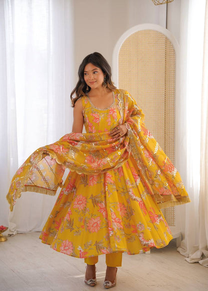 Mehvika Muslin Floral Anarkali Set