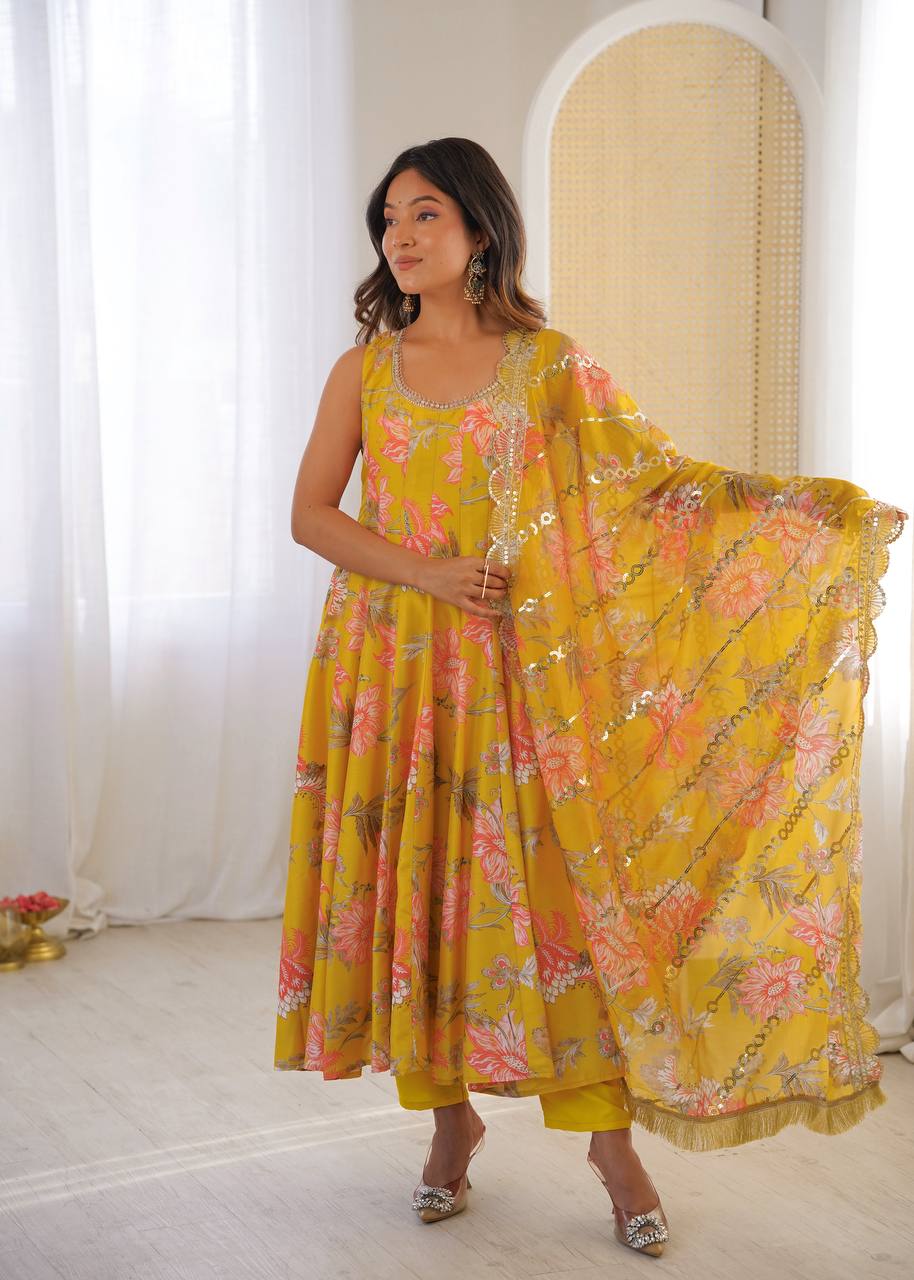 Mehvika Muslin Floral Anarkali Set
