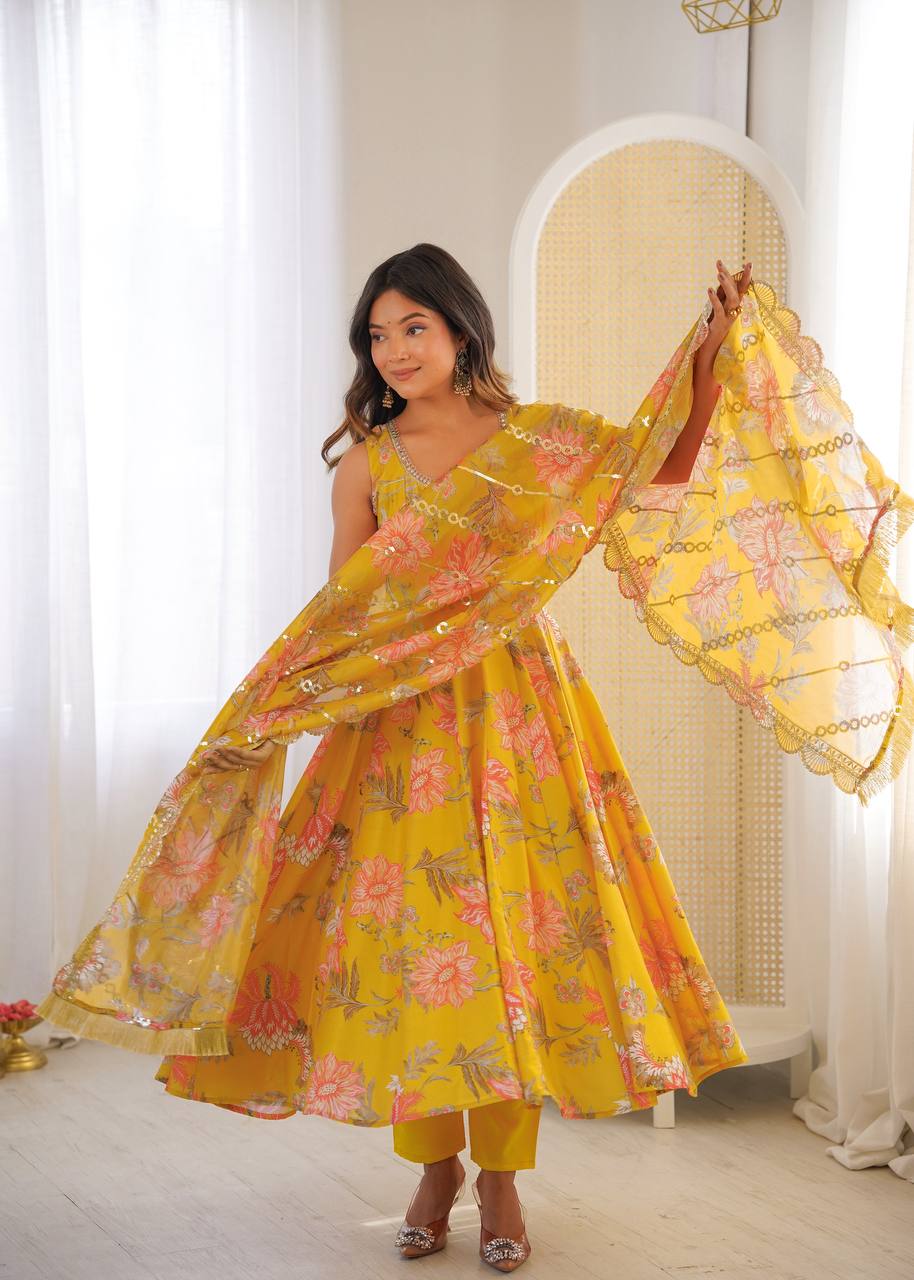 Mehvika Muslin Floral Anarkali Set