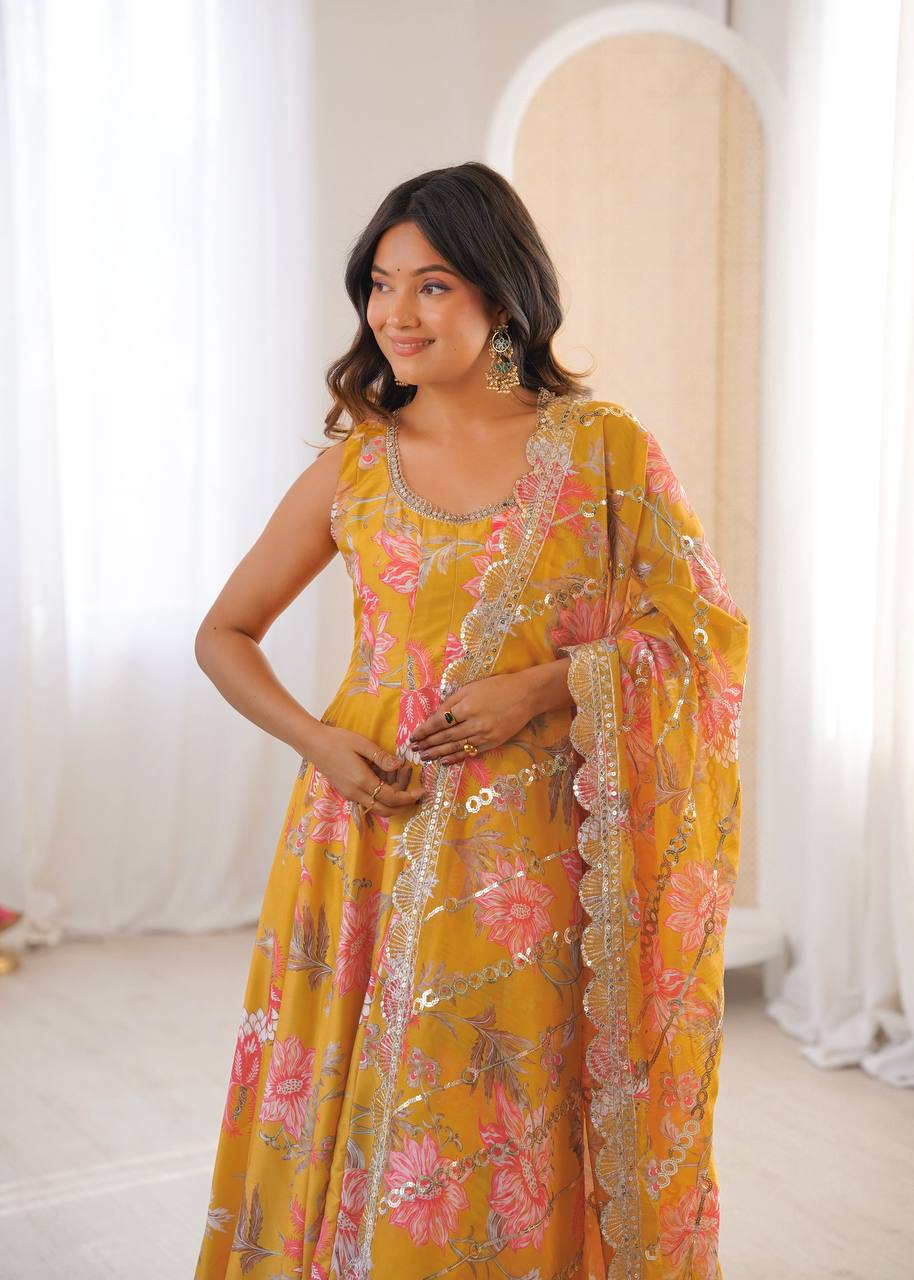 Mehvika Muslin Floral Anarkali Set