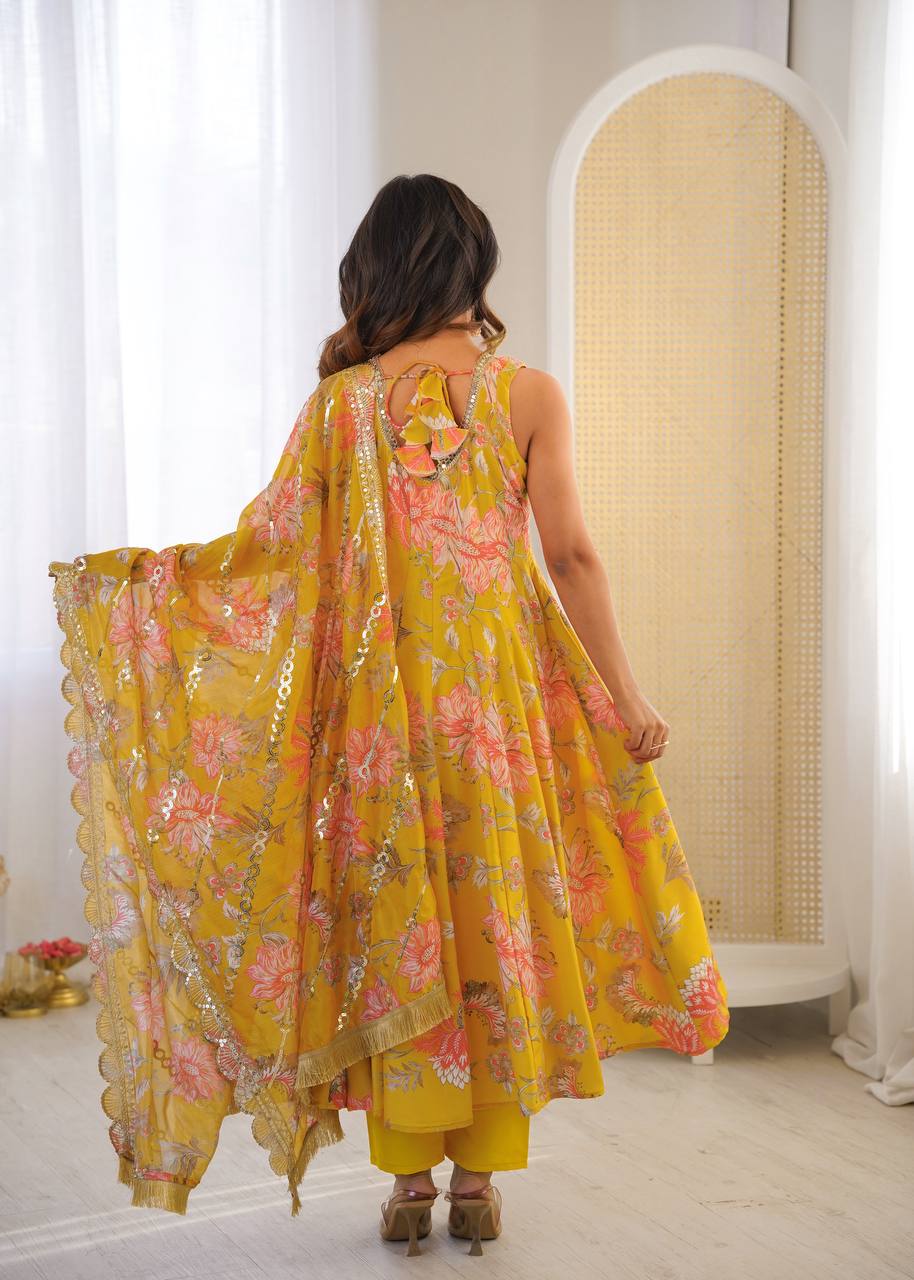 Mehvika Muslin Floral Anarkali Set