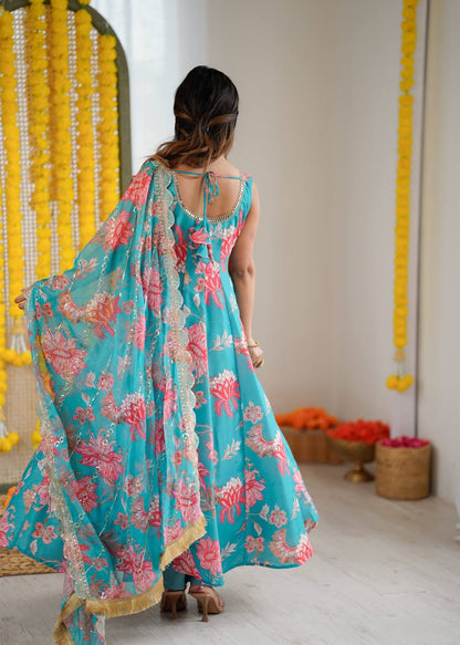 Kiyara Floral Muslin Kali Cut Anarkali Set