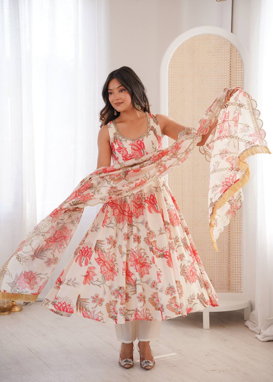Nayrisa Floral Muslin Designer Anarkali Set
