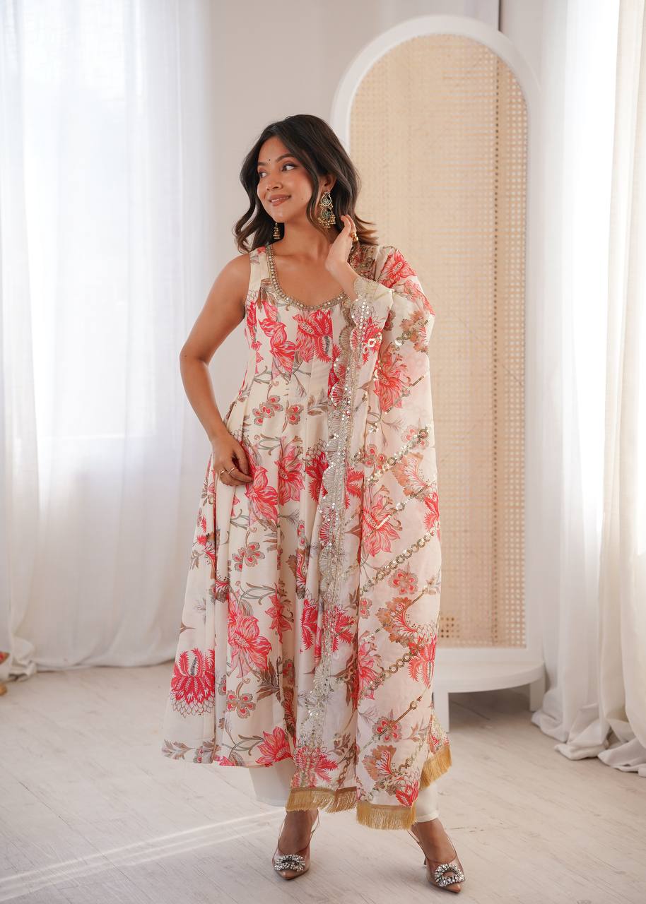 Nayrisa Floral Muslin Designer Anarkali Set