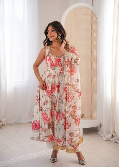 Nayrisa Floral Muslin Designer Anarkali Set