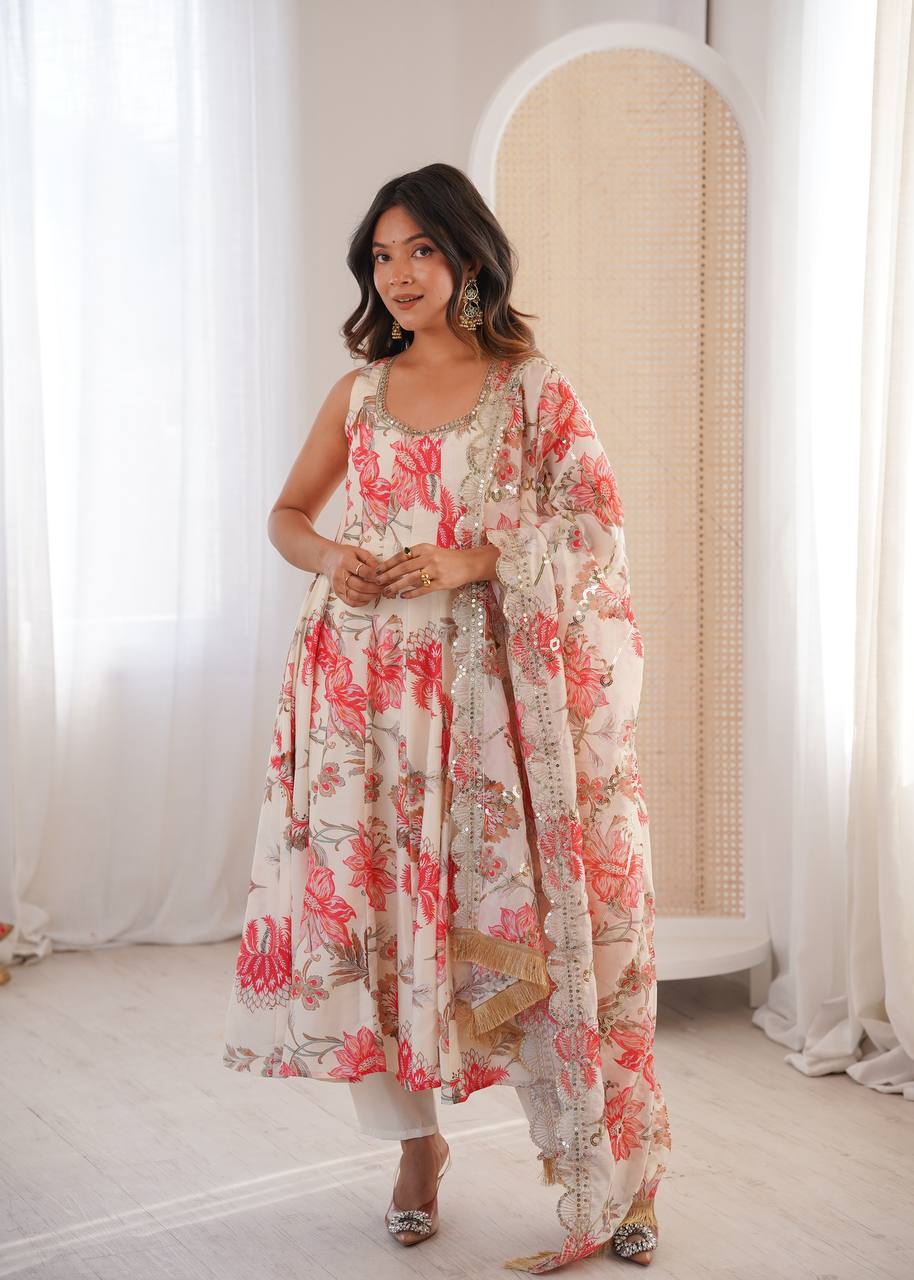 Nayrisa Floral Muslin Designer Anarkali Set