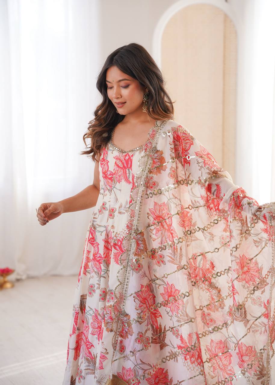 Nayrisa Floral Muslin Designer Anarkali Set