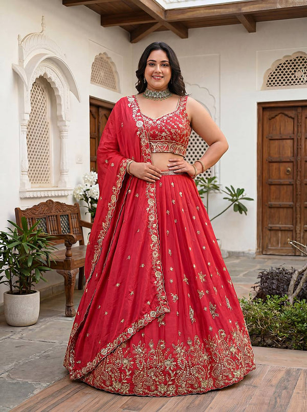 Nivashree Purple Chinon Embroidered Lehenga Choli