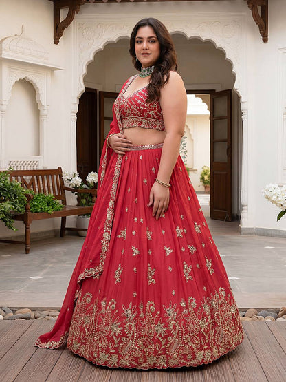 Nivashree Purple Chinon Embroidered Lehenga Choli