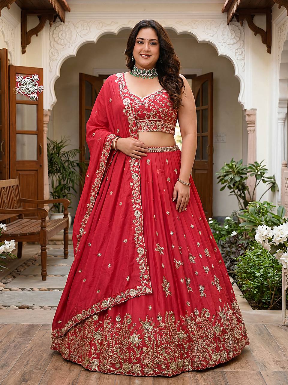 Nivashree Purple Chinon Embroidered Lehenga Choli