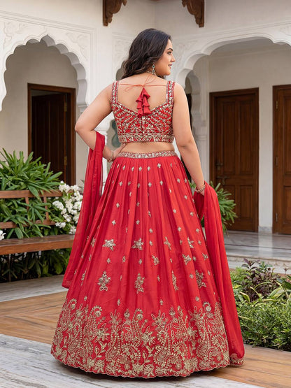 Nivashree Purple Chinon Embroidered Lehenga Choli