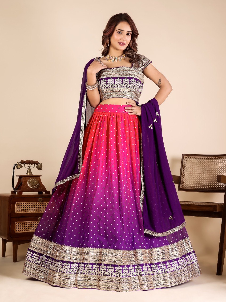 Aaryavika Faux Georgette Lehenga Choli with Sequins Embroidery & Mukaish Work